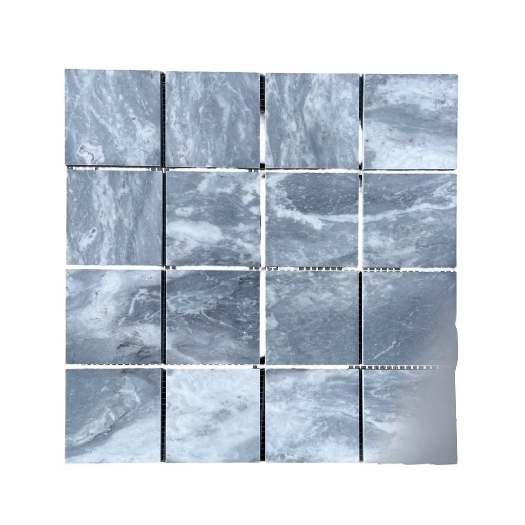 Gray and white Bardiglio Marble 3X3 mosaic tiles in an elegant pattern