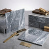Gray bardiglio nuvolato marble tile samples with white veining in polished or honed 12x12 sizes displayed in various arrangements