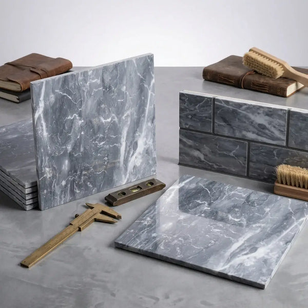 Gray marble bardiglio nuvolato 12x12 polished or honed tiles with swirling white veining in various sizes and arrangements