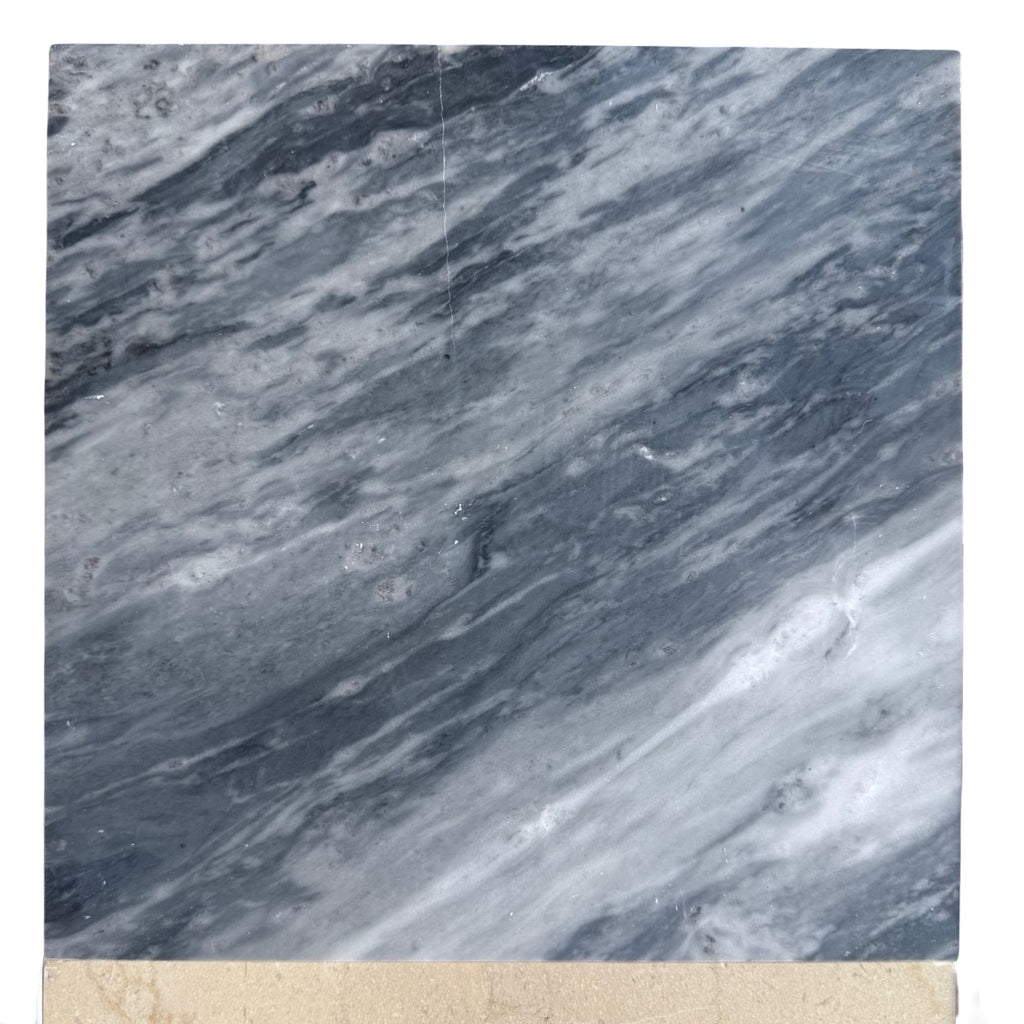 Square Bardiglio Nuvolato marble tile with gray and white veining in 12x24 size