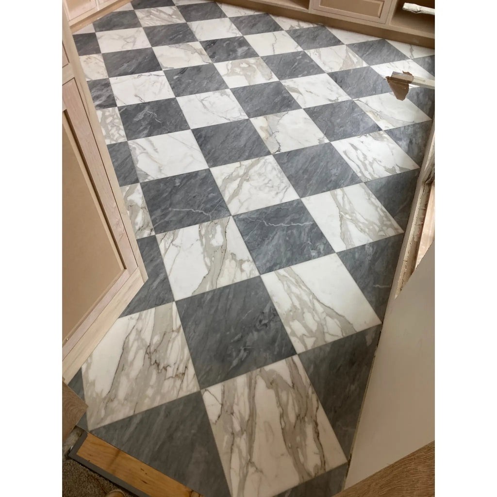 Bardiglio Nuvolato 18x18 polished black and white marble checkered tiles