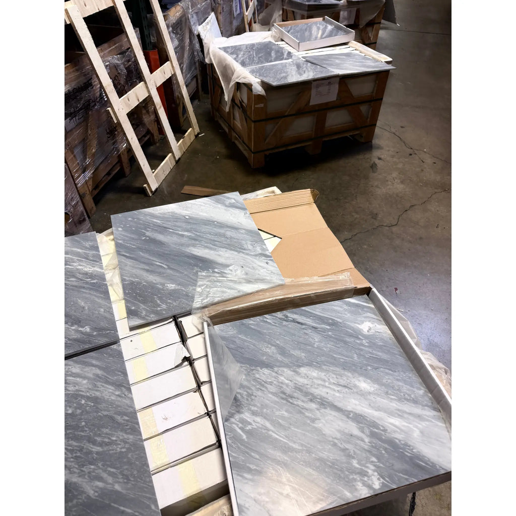 Bardiglio Nuvolato 18x18 gray marble tile with white veining