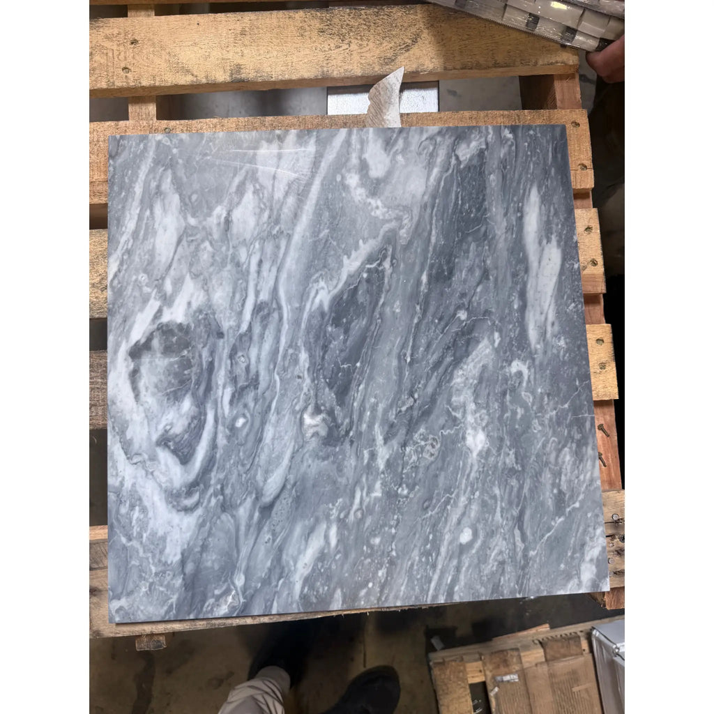 Gray Bardiglio Nuvolato marble slab with white swirling veins for elegant interior design