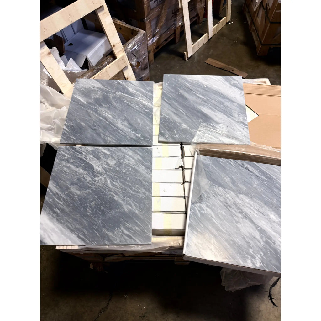 Bardiglio Nuvolato 18x18 gray marble tile with white veining, polished