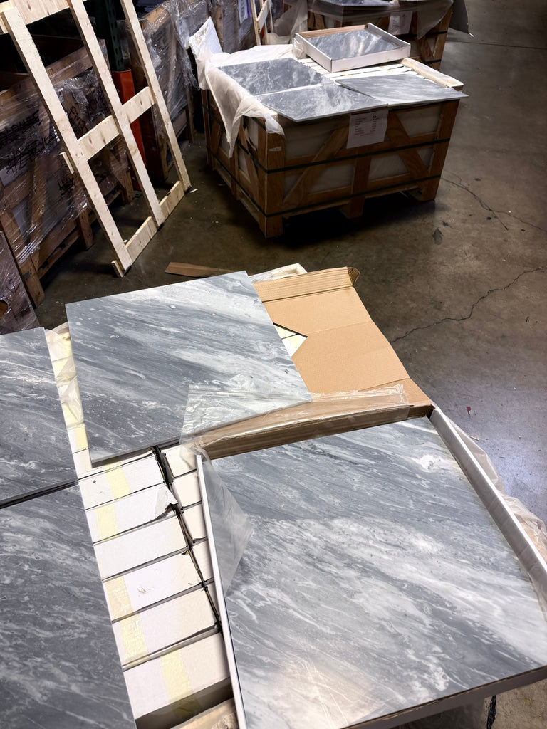 Bardiglio Nuvolato 18x18 gray marble tile with white veining
