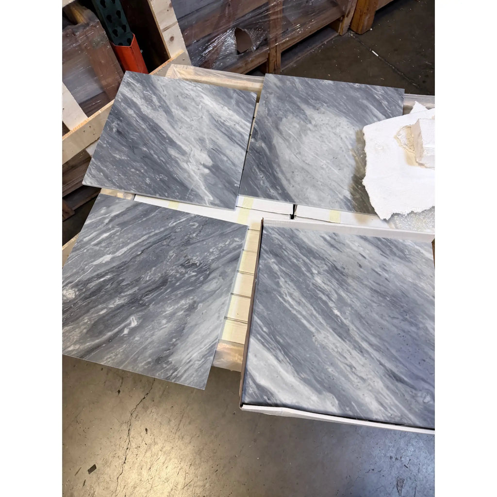 Bardiglio Nuvolato 18x18 polished gray marble tile with black veining