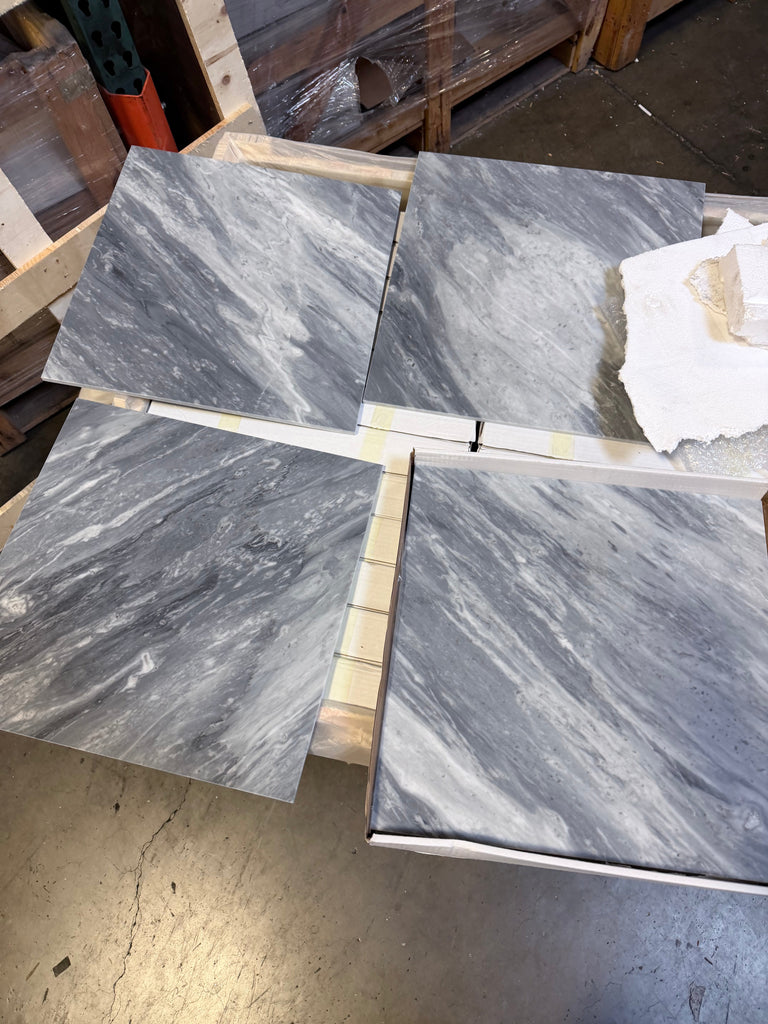 Bardiglio Nuvolato 18x18 polished gray marble tile with black veining