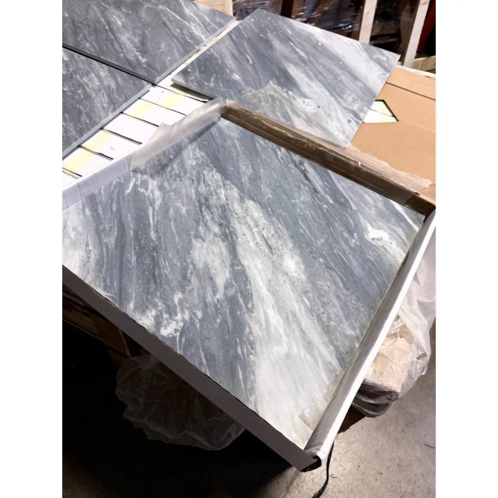 Bardiglio Nuvolato 18x18 gray marble tile with white veining, polished finish