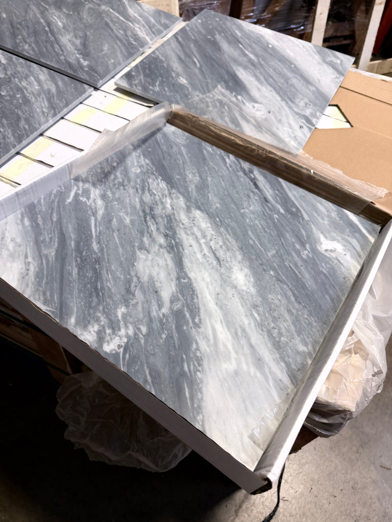 Bardiglio Nuvolato 18x18 gray marble tile with white veining, polished finish