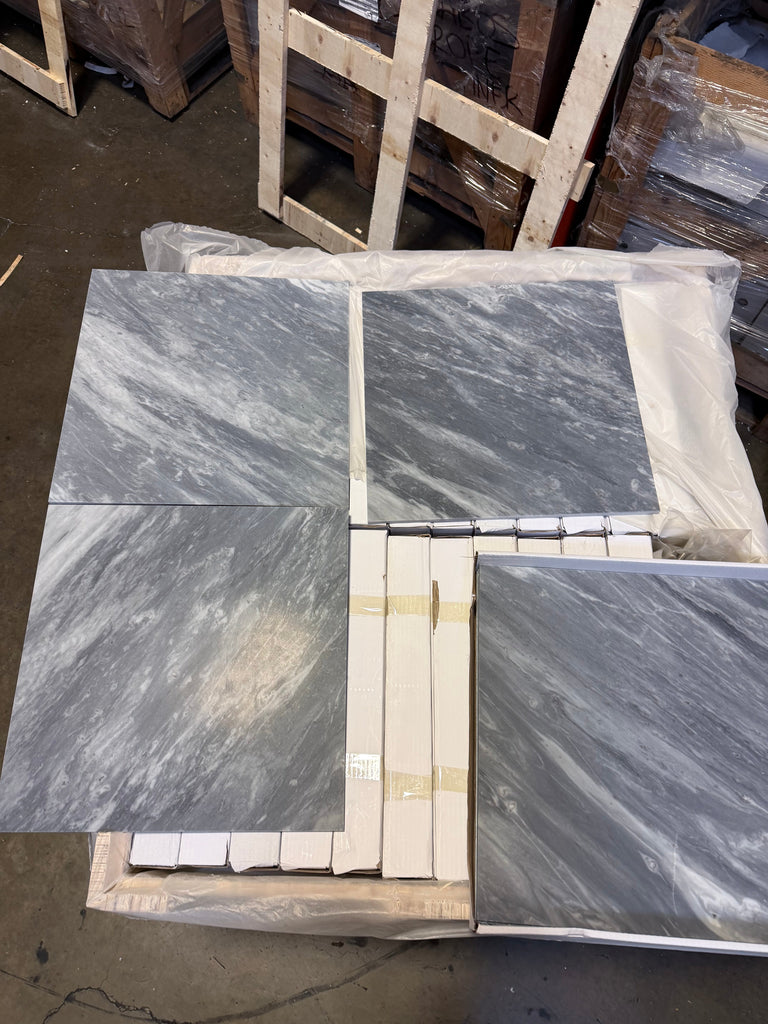 Bardiglio Nuvolato 18x18 gray marble tile with white veining