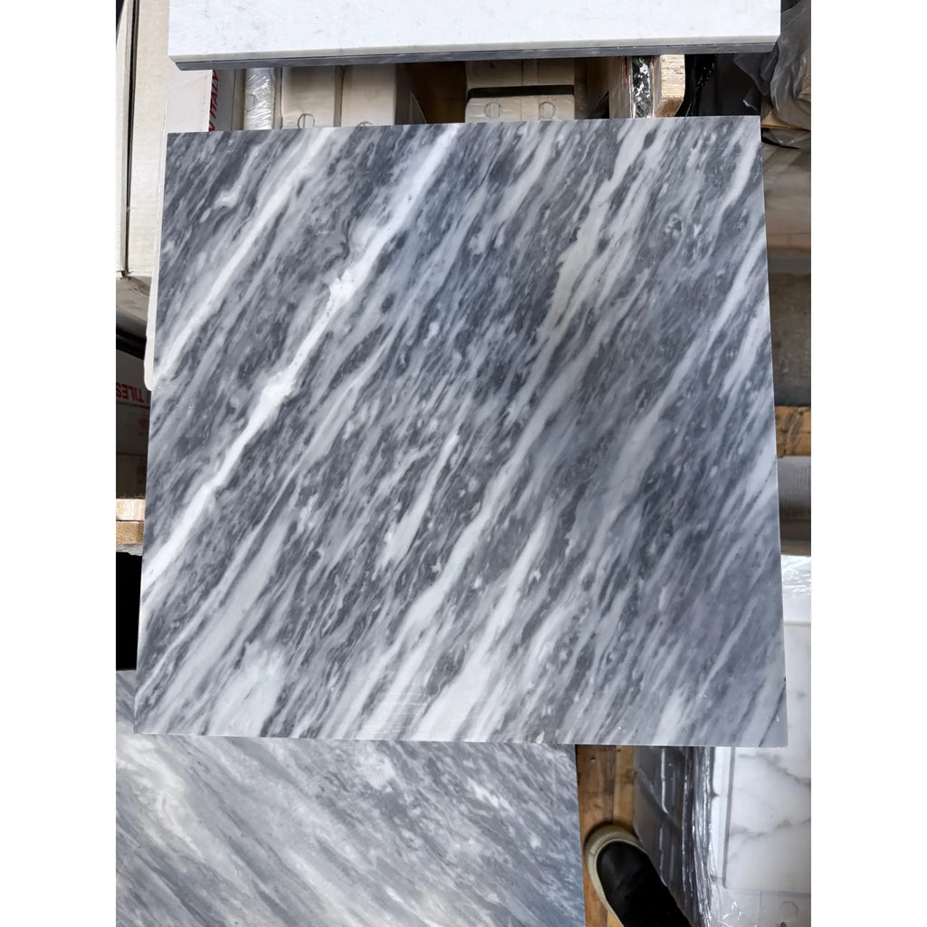 Gray and white Bardiglio Nuvolato marble tile in 18x18 polished or honed finish
