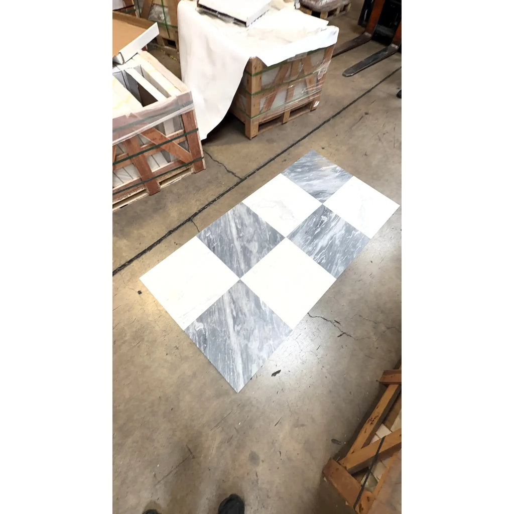 Bardiglio Nuvolato 18x18 gray and white marble checkered floor tiles, polished or honed