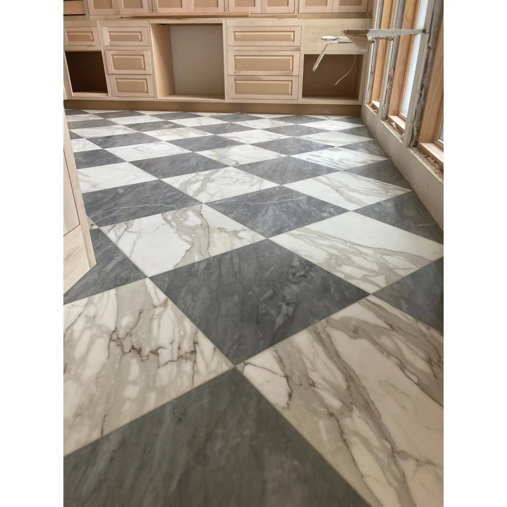 Bardiglio Nuvolato 18x18 polished gray and white checkered marble tiles