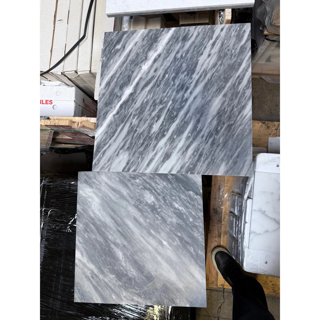 Gray and white marble tiles from Bardiglio Nuvolato 18X18 Marble collection, polished or honed finish