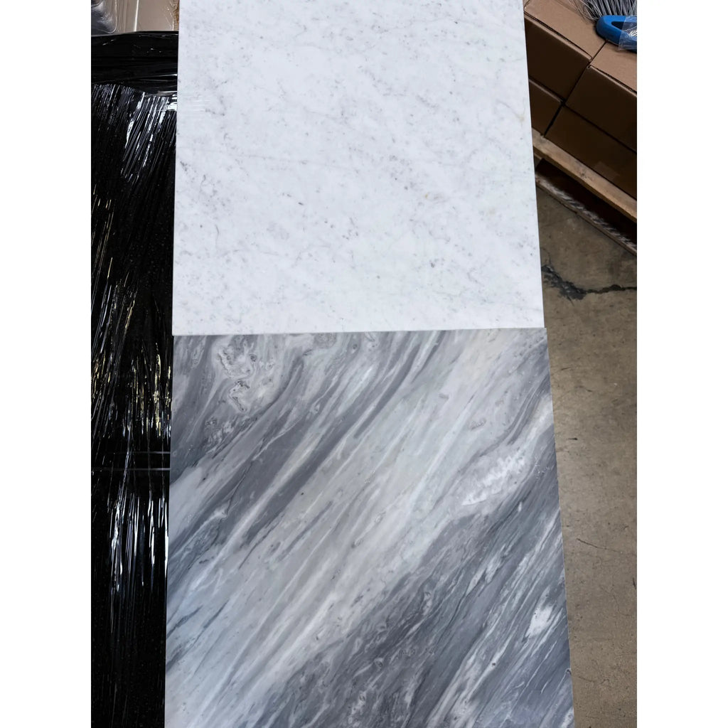 Two polished Bardiglio Nuvolato 18x18 marble slabs for elegant interior surfaces