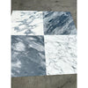 Four square Bardiglio Nuvolato marble tiles in two patterns and colors for flooring or walls