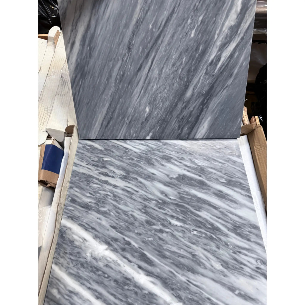 Gray and white Bardiglio Nuvolato marble tiles in 24x24 polished or honed finish