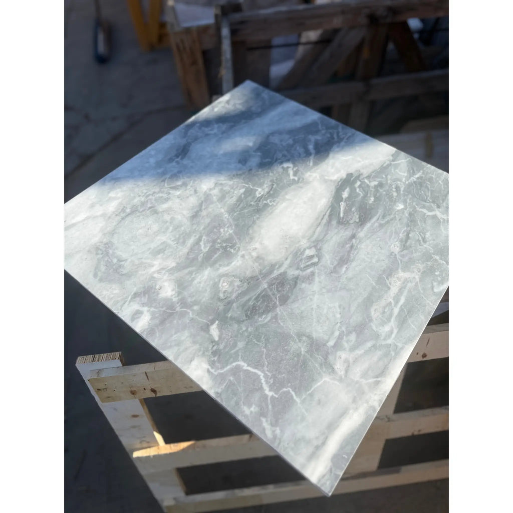 Polished Bardiglio Nuvolato gray marble square with white and dark gray veining