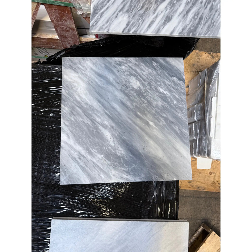 Square Bardiglio Nuvolato marble tile with gray veining, polished or honed finish