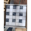Square mosaic tiles in a checkerboard pattern featuring polished bardiglio nuvolato dark gray and thassos white marble