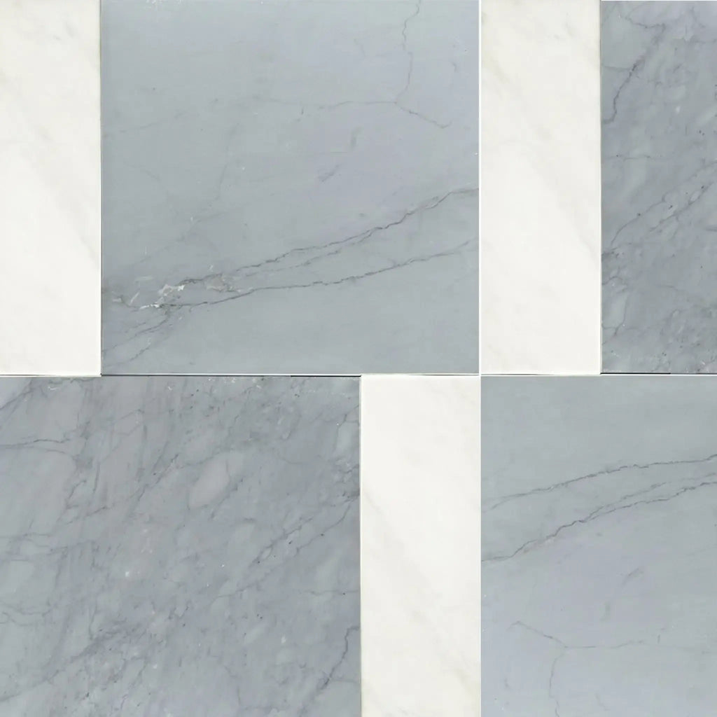 Gray and white marble tile pattern from Bari in Bardiglio Imperiale and Carrara White set