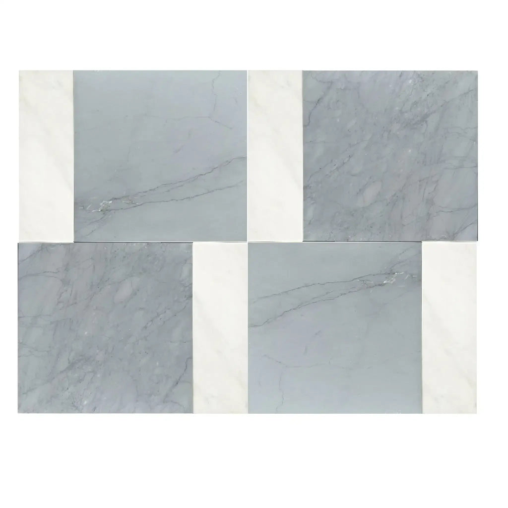 Gray and white checkered tile pattern in Bari in Bardiglio Imperiale set