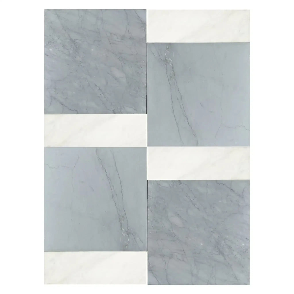 Gray and white marble tile pattern of Bari in Bardiglio Imperiale and Carrara White Set