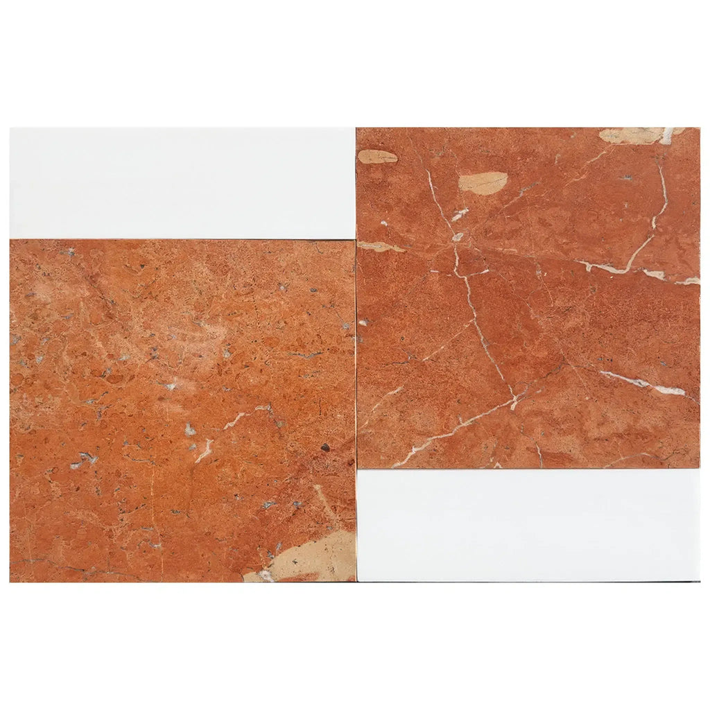 Red marble tiles from Bari in Rojo Alicante 12X12 and Bianco Dolomite 4X12 set