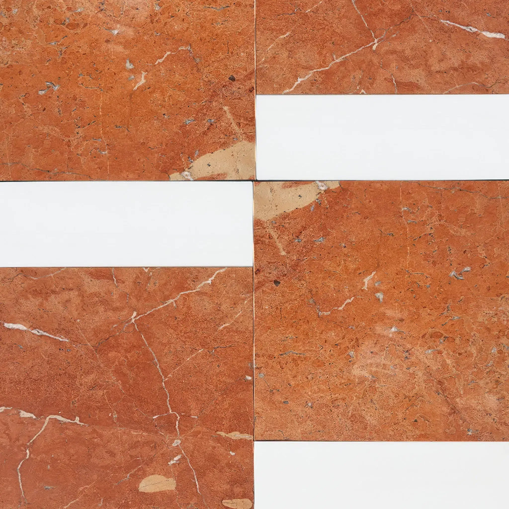 Red marble tiles with white accents in Bari in Rojo Alicante and Bianco Dolomite set