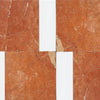 Red marble tile pattern of Bari in Rojo Alicante 12X12 and Bianco Dolomite 4X12 Set