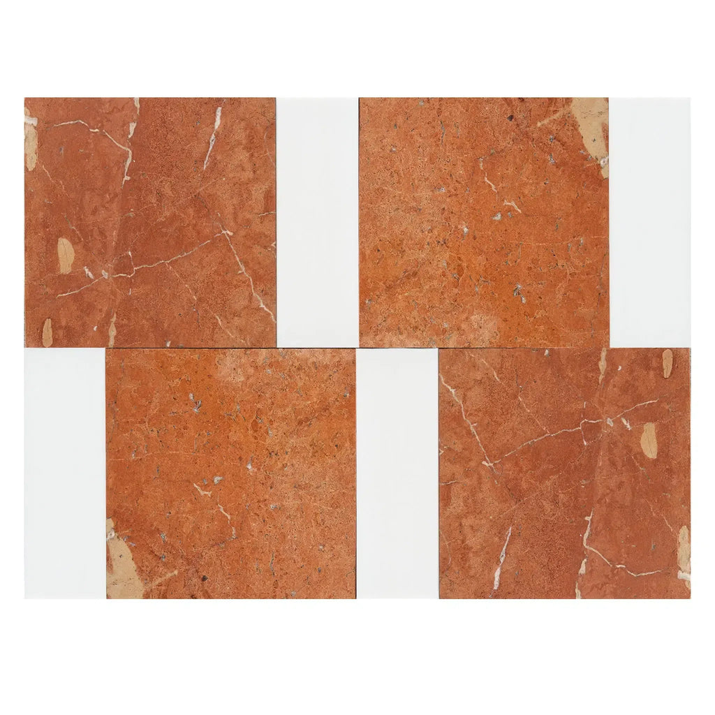 Red marble and white tile pattern in Bari in Rojo Alicante and Bianco Dolomite set