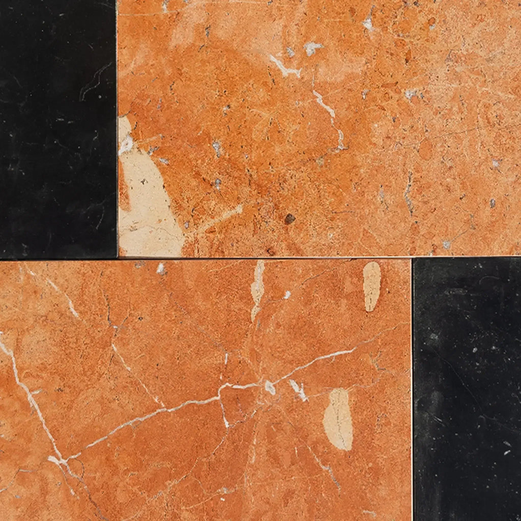 Polished marble tile pattern of Bari in Rojo Alicante and Nero Marquina set