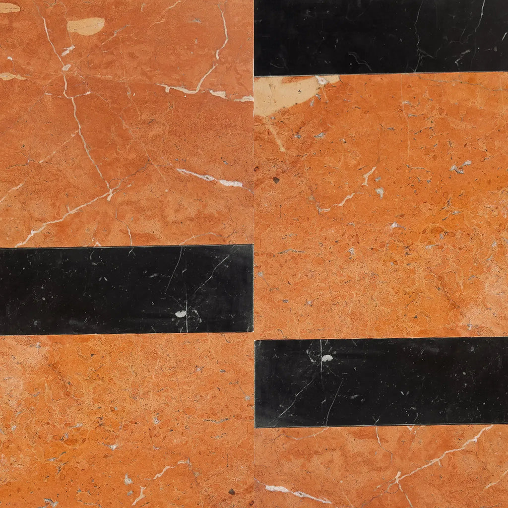 Orange and black marble tile pattern in Bari in Rojo Alicante and Nero Marquina set
