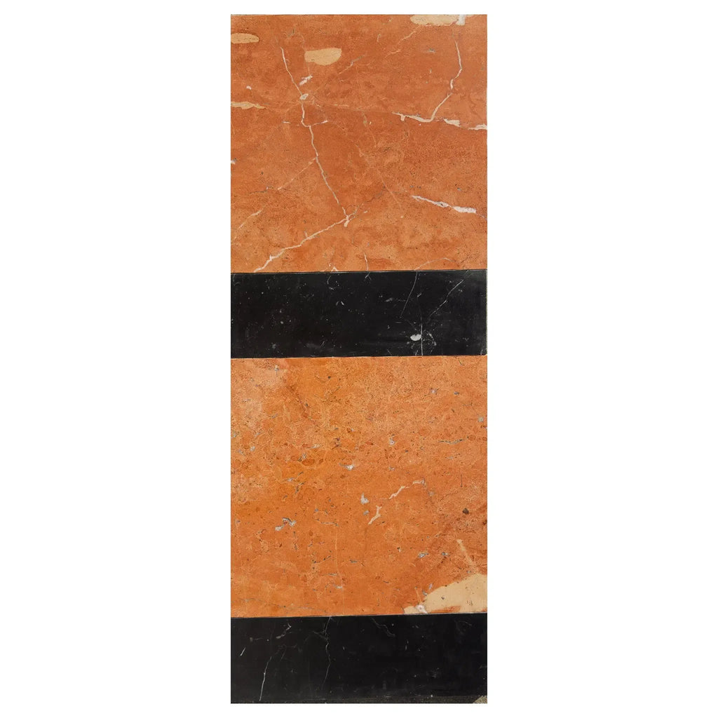 Rectangular marble tile featuring black stripes in Bari in Rojo Alicante and Nero Marquina set