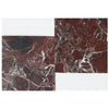 Red marble tile arrangement featuring Bari in Rosso Levanto and Bianco Dolomite set