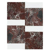 Red marble tile with white accents from Bari in Rosso Levanto and Bianco Dolomite set