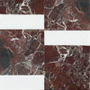 Red marble tile pattern with white accents in Bari in Rosso Levanto and Bianco Dolomite Set