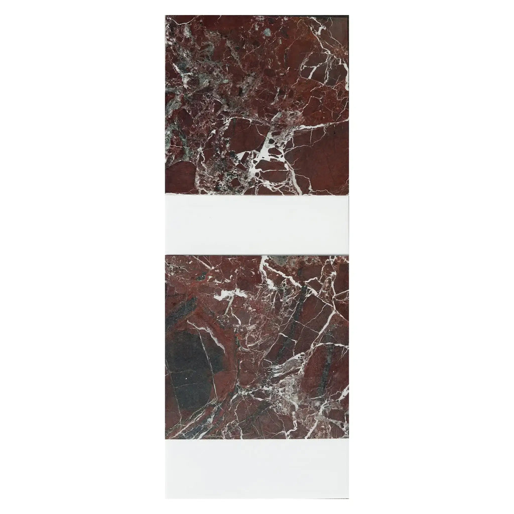 Maroon marble tile with white accents in Bari in Rosso Levanto and Bianco Dolomite set