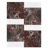 Red marble tile with white accents from Bari in Rosso Levanto and Bianco Dolomite set