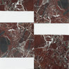 Red marble tile pattern with white accents in Bari in Rosso Levanto and Bianco Dolomite Set