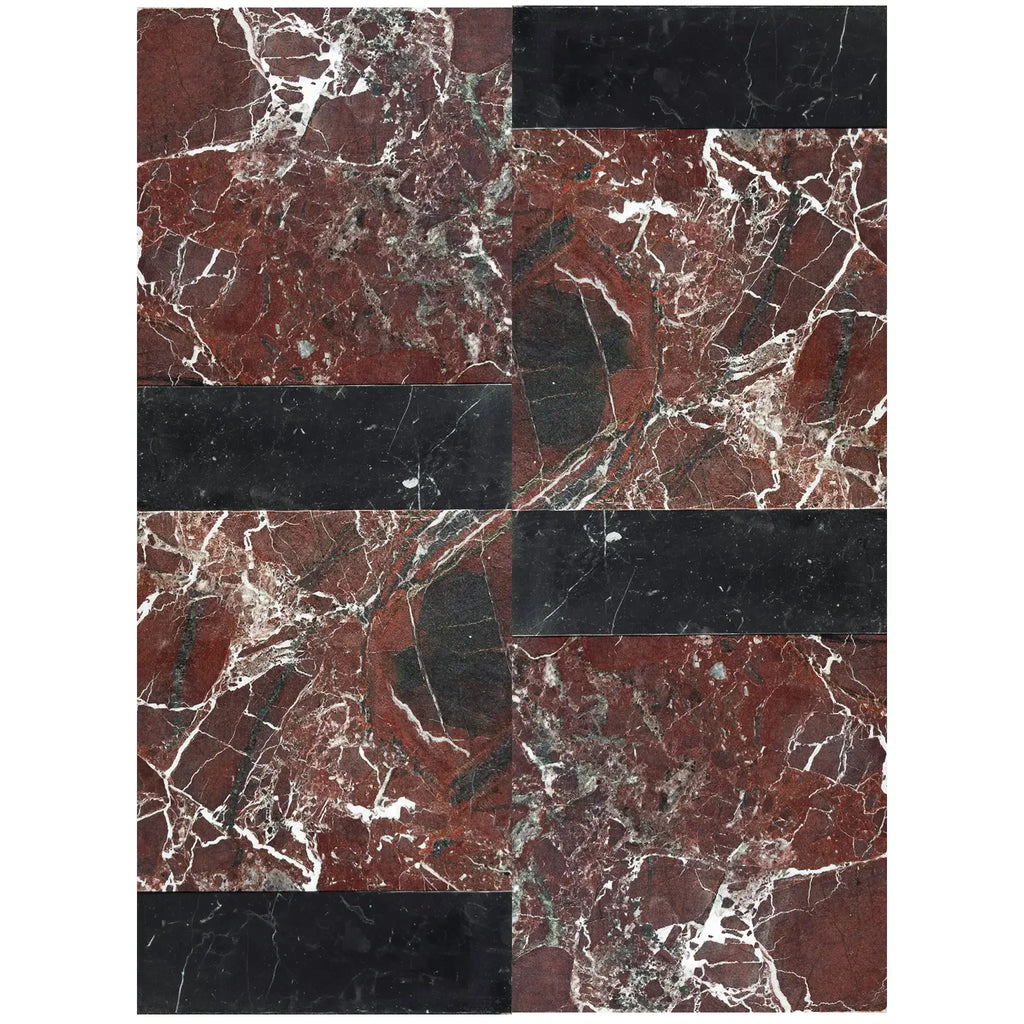 Red and black marble tile pattern of Bari in Rosso Levanto and Nero Marquina set
