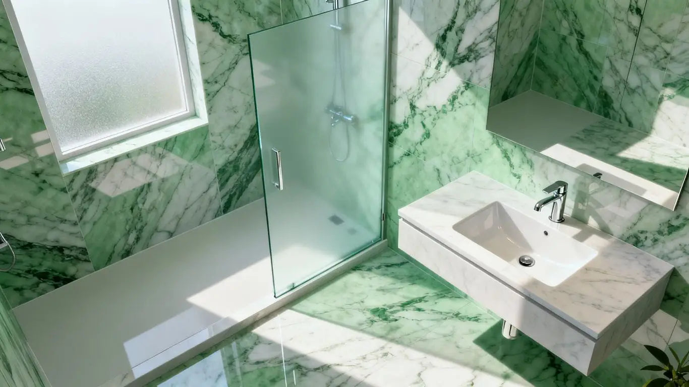 A modern bathroom accented with marble