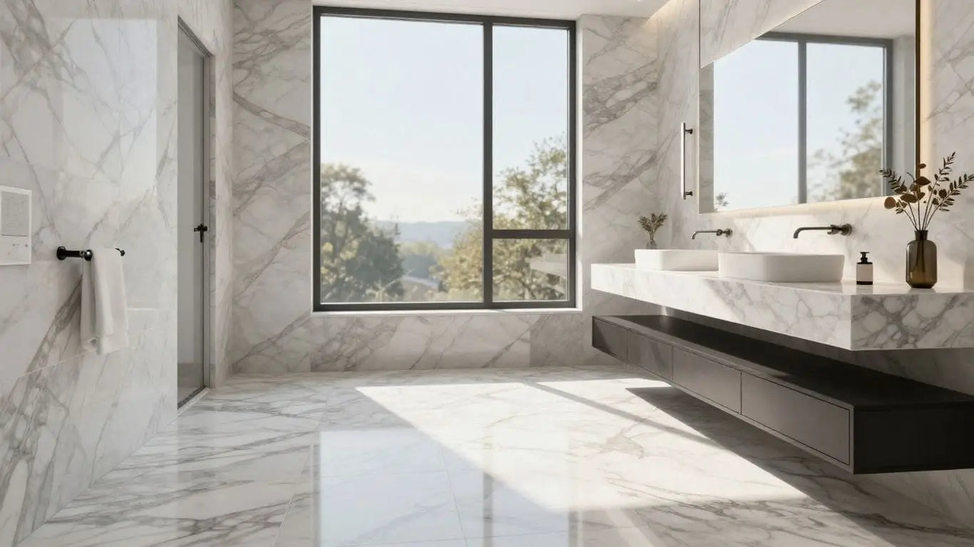 Elegant bathroom with real marble tiles.
