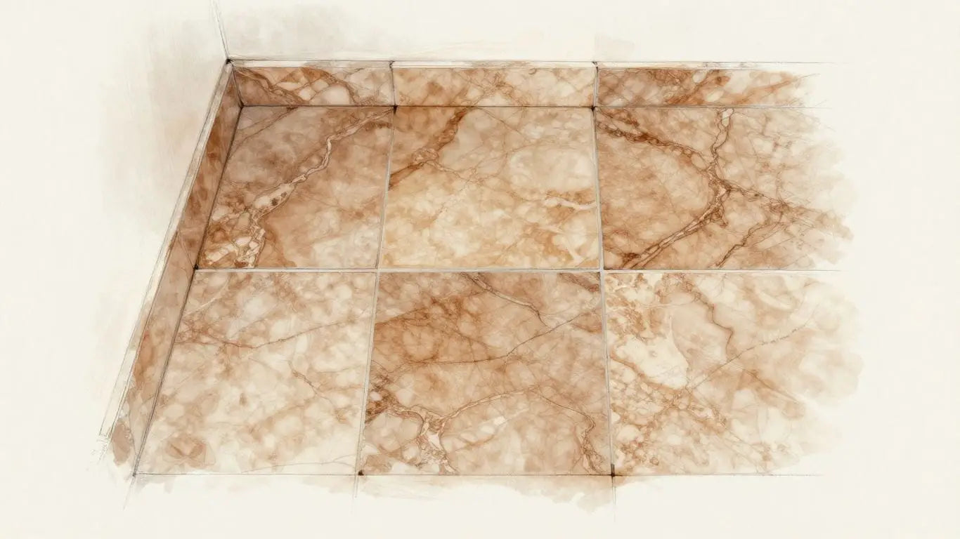 Cappuccino marble shower floor tiles sketch.