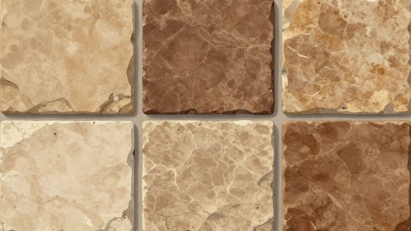 Earth tone limestone tiles in a sketch illustration.