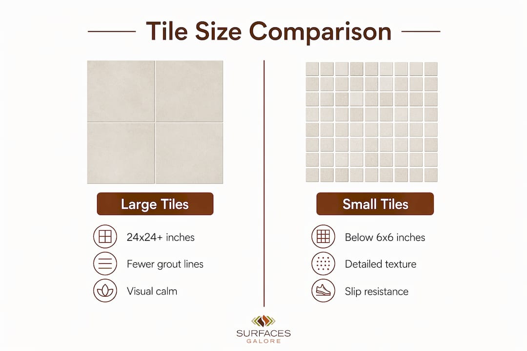 Infographic comparing large and small tile sizes