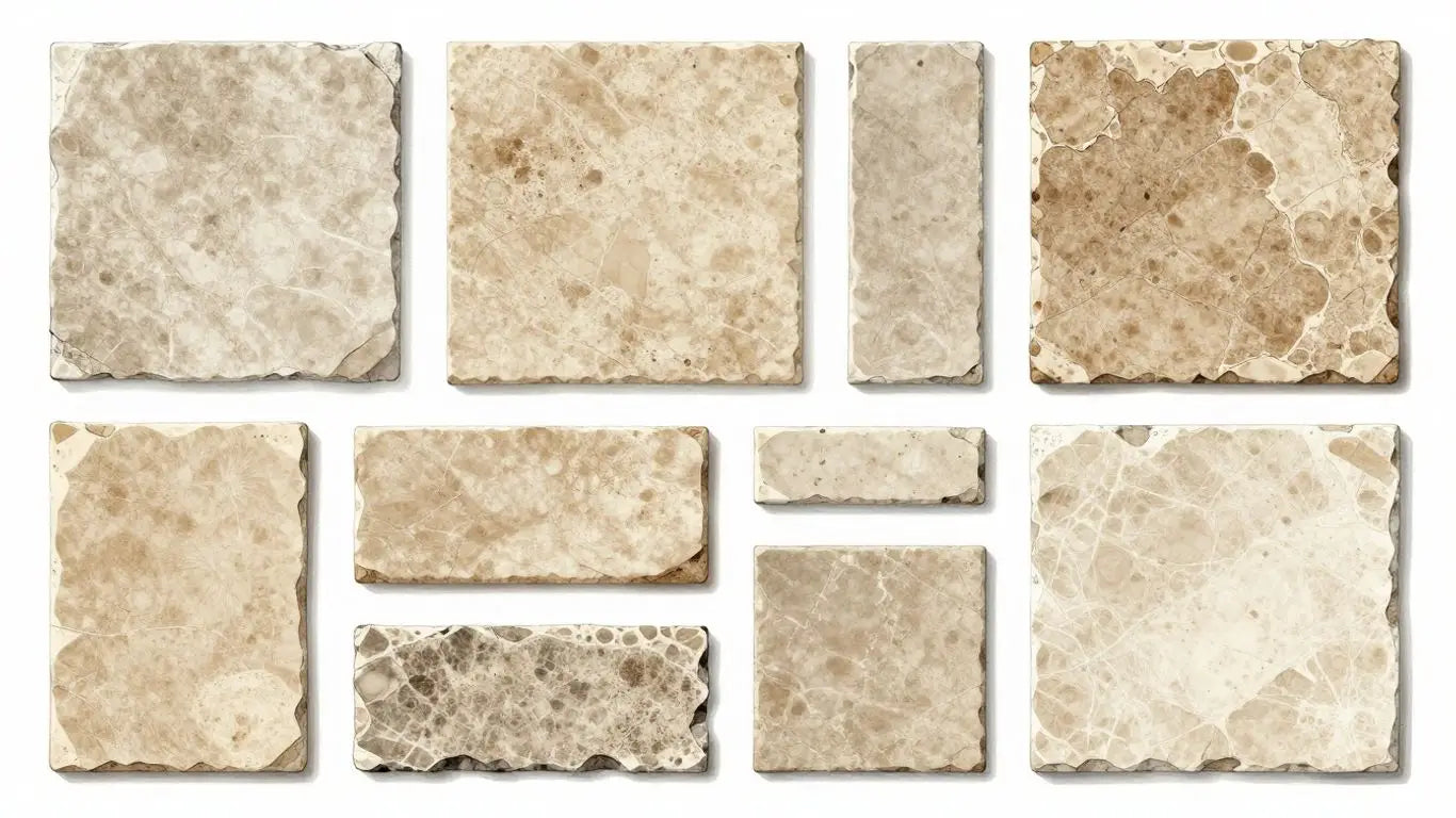 Earth-toned limestone tiles and slabs sketch.