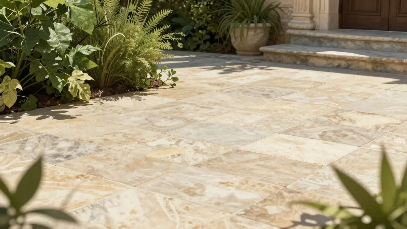 French limestone patio sketch with greenery