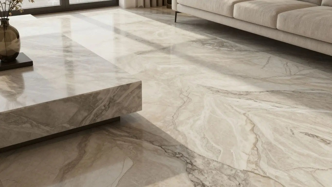 Elegant natural stone flooring with unique finishes and edges.