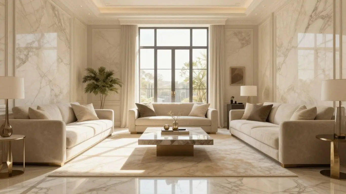 Crema Marfil marble in a warm, elegant living space.